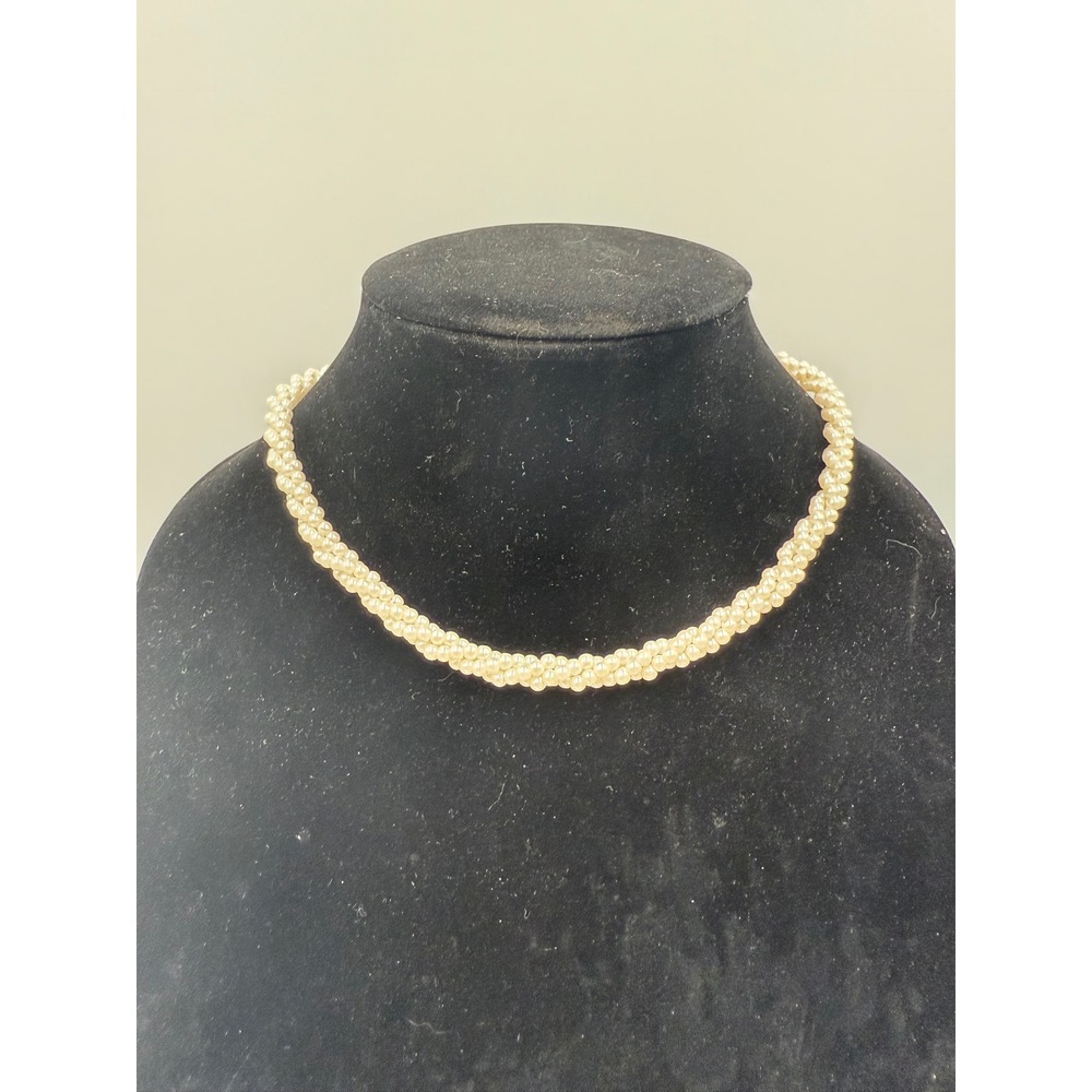 Vintage Twisted Multi Strand Faux Pearl Necklace Gold Tone Lobster Clasp 17 Inch